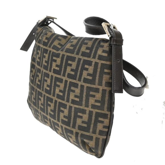 FENDI Logo Mamma Zucca Pattern Shoulder Bag Canvas Leather Brown Italy - Picture 4 of 14